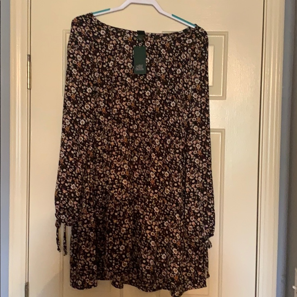 Floral Mid-Length Summer Dress Long Sleeves